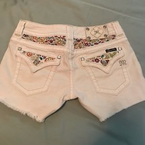White miss me embellished shorts love peace hippie